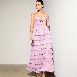 NWT Gianni Bini Grace Metallic Plisse Sweetheart Neck Cut-Out Tiered Dress